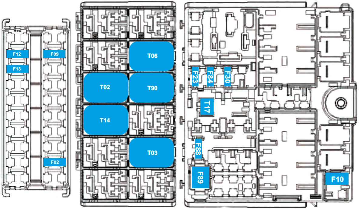 Fiat 500e (2021-2022) - skrzynka bezpieczników i przekaźników