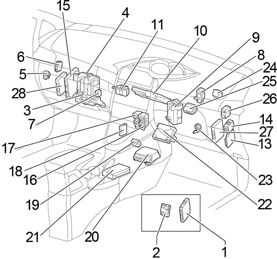 Toyota Verso AR20 (2009-2017) - skrzynka bezpieczników i przekaźników