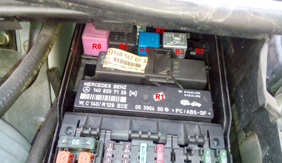 Mercedes-Benz Klasa S W140 (1991-1998) - skrzynka bezpieczników i przekaźników
