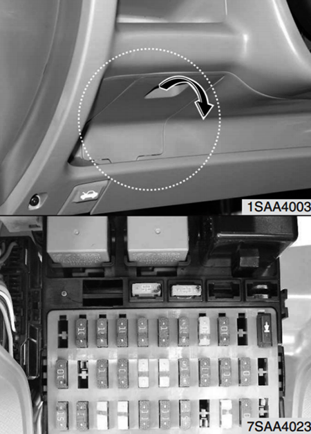 Kia Picanto SA (2004-2007) - skrzynka bezpieczników i przekaźników