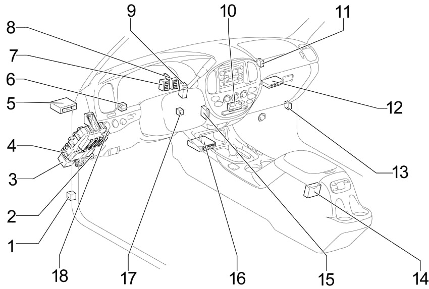 Toyota Tundra Double Cab (2004-2006) - skrzynka bezpieczników i przekaźników